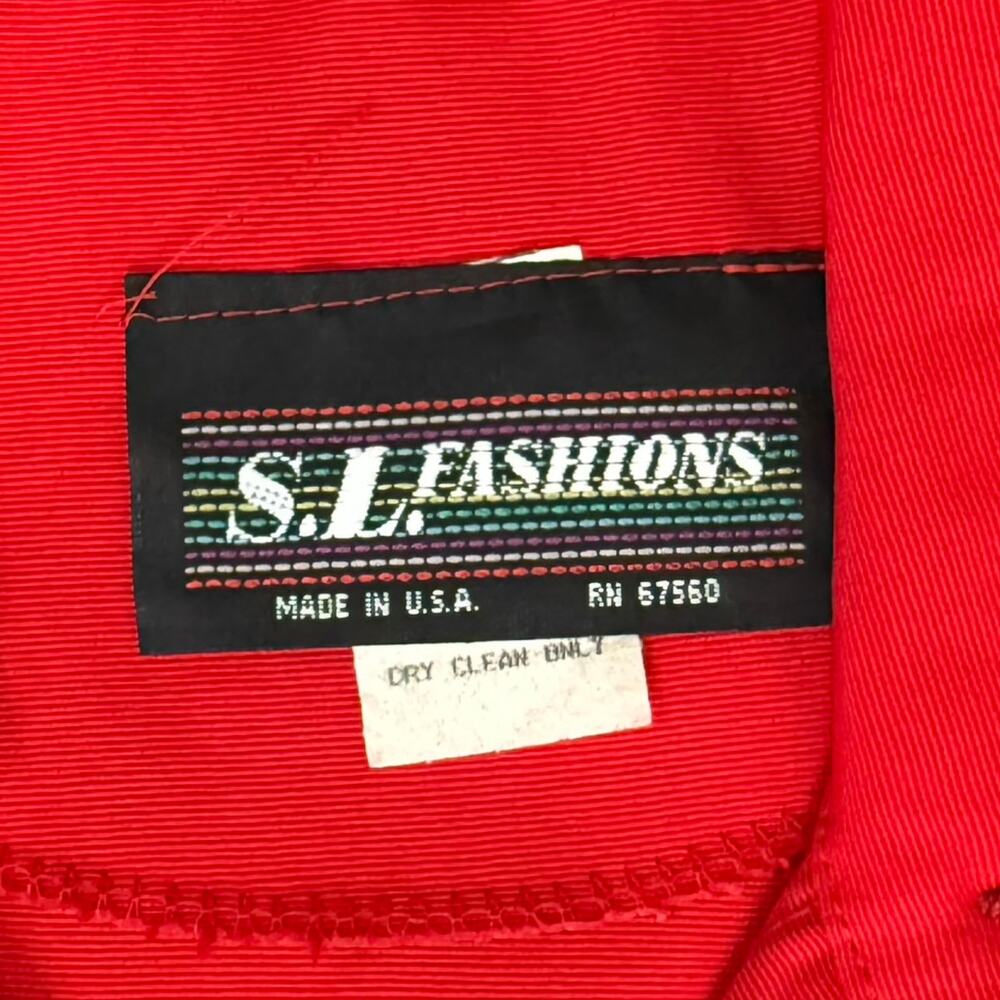 Vintage 80s Red Black Collared Belted Pleated Shoulder Pads Midi Dress size M - Picture 16 of 16